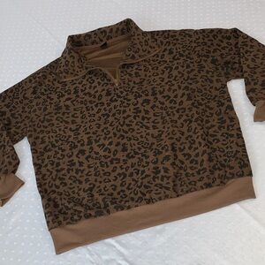 Daisy trendy relaxed fit cozy Brown Leopard Print Women's Cowl Sweater